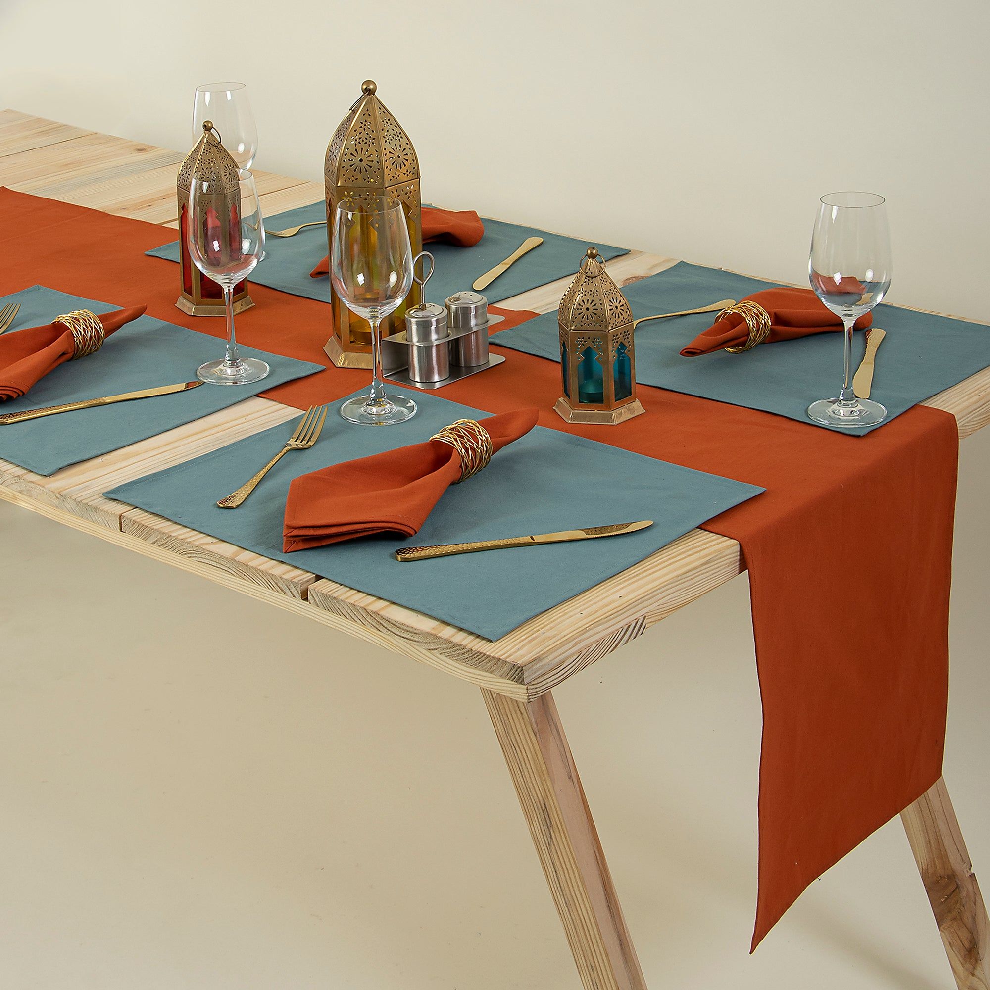 Solid Brown Pure Cotton Table Mats And Runners